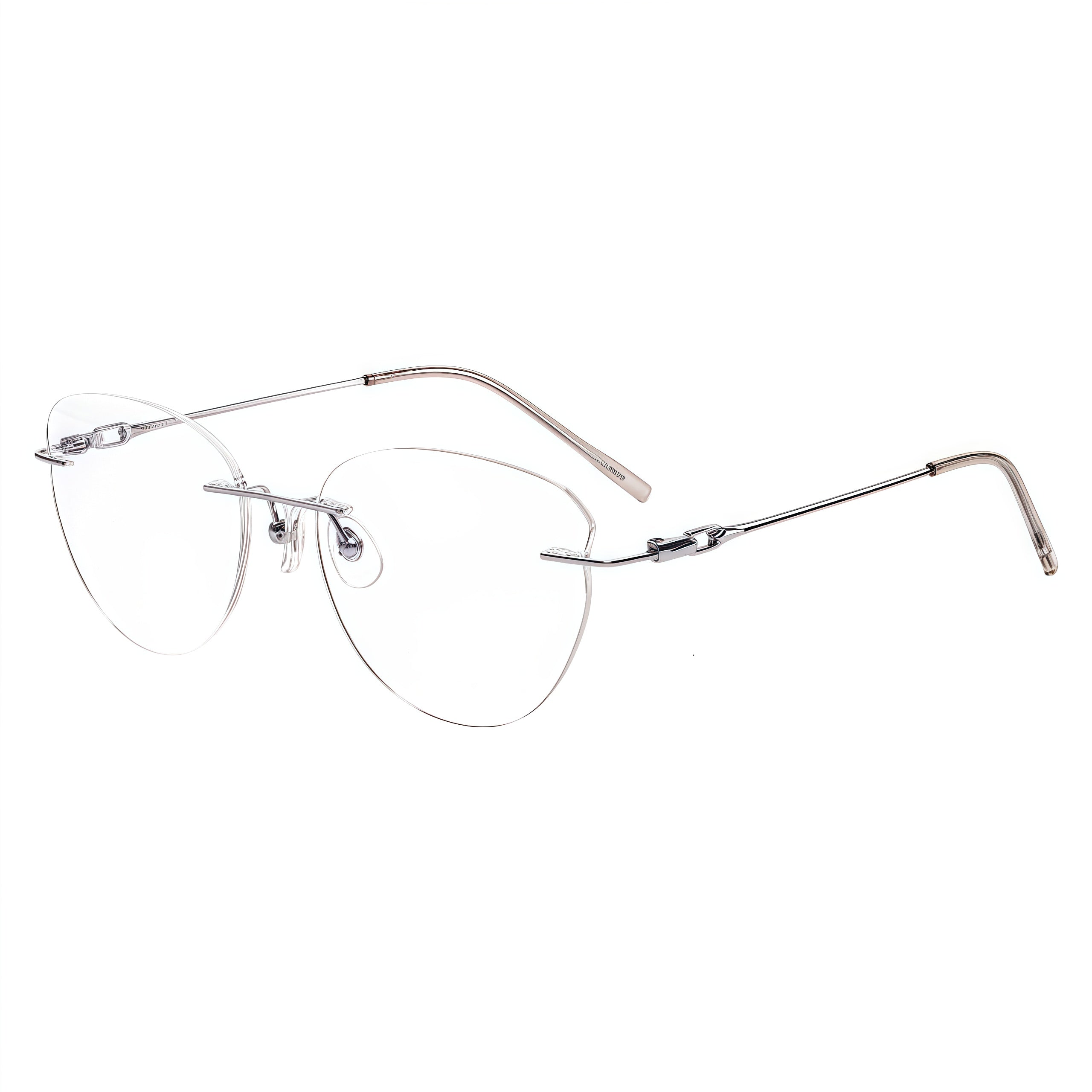 Black/Silver women's oval titanium rimless glasses, product view