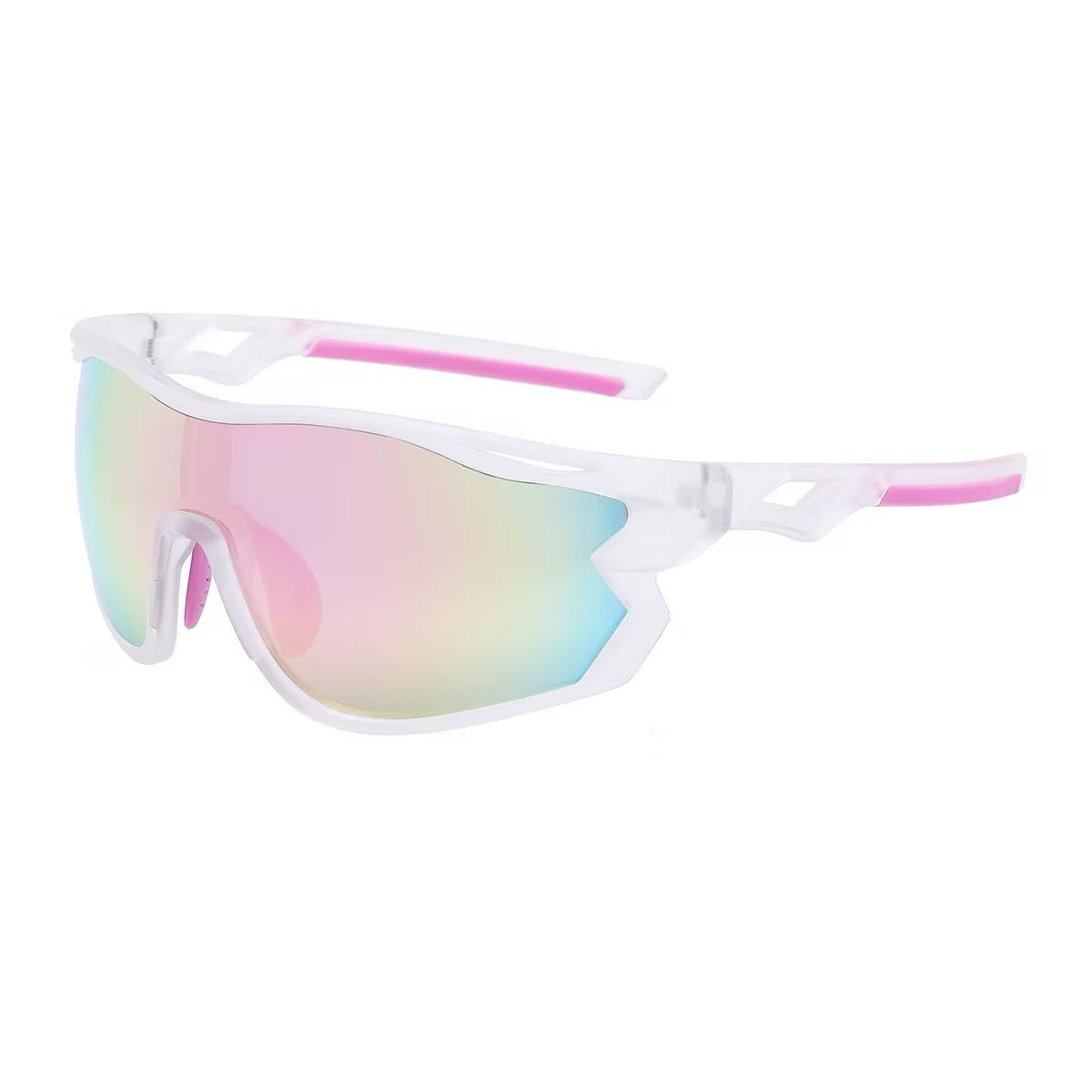 Crystal Clear Frame/Pink Lens 45-degree product view of Outdoor Adventure Windproof Sports Sunglasses