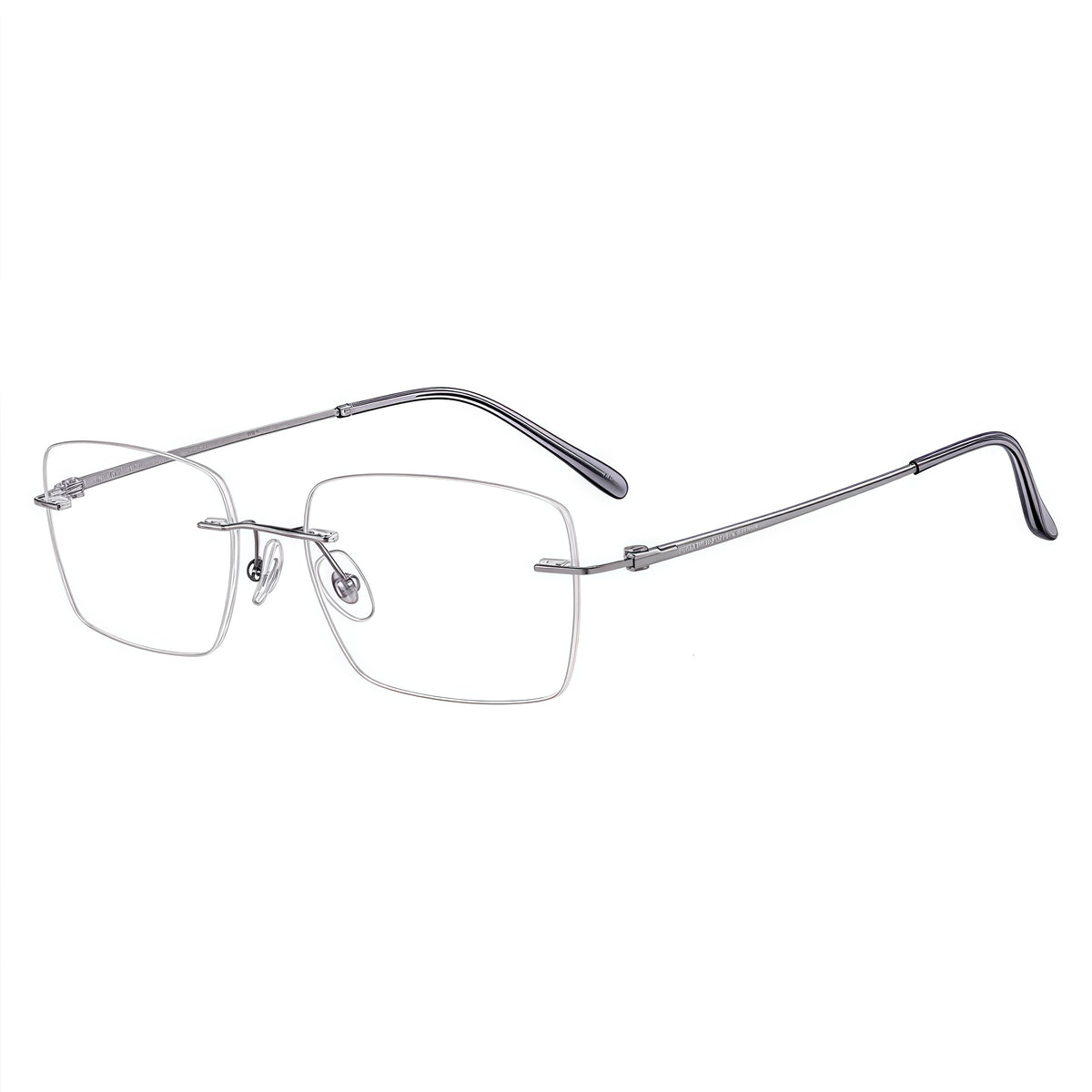 Gunmetal men's pure titanium rounded-rectangle rimless eyeglass frames, product views