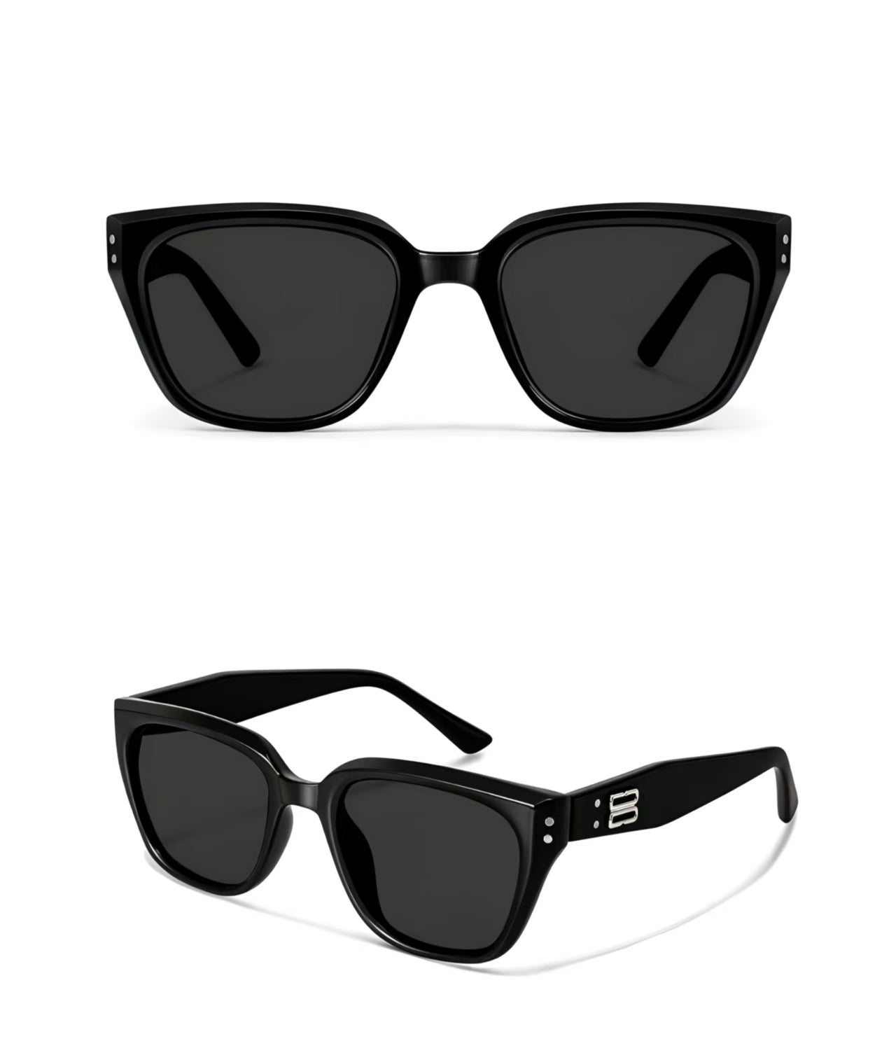 Men’s Black full-rim square sunglasses, front and three-quarter product views