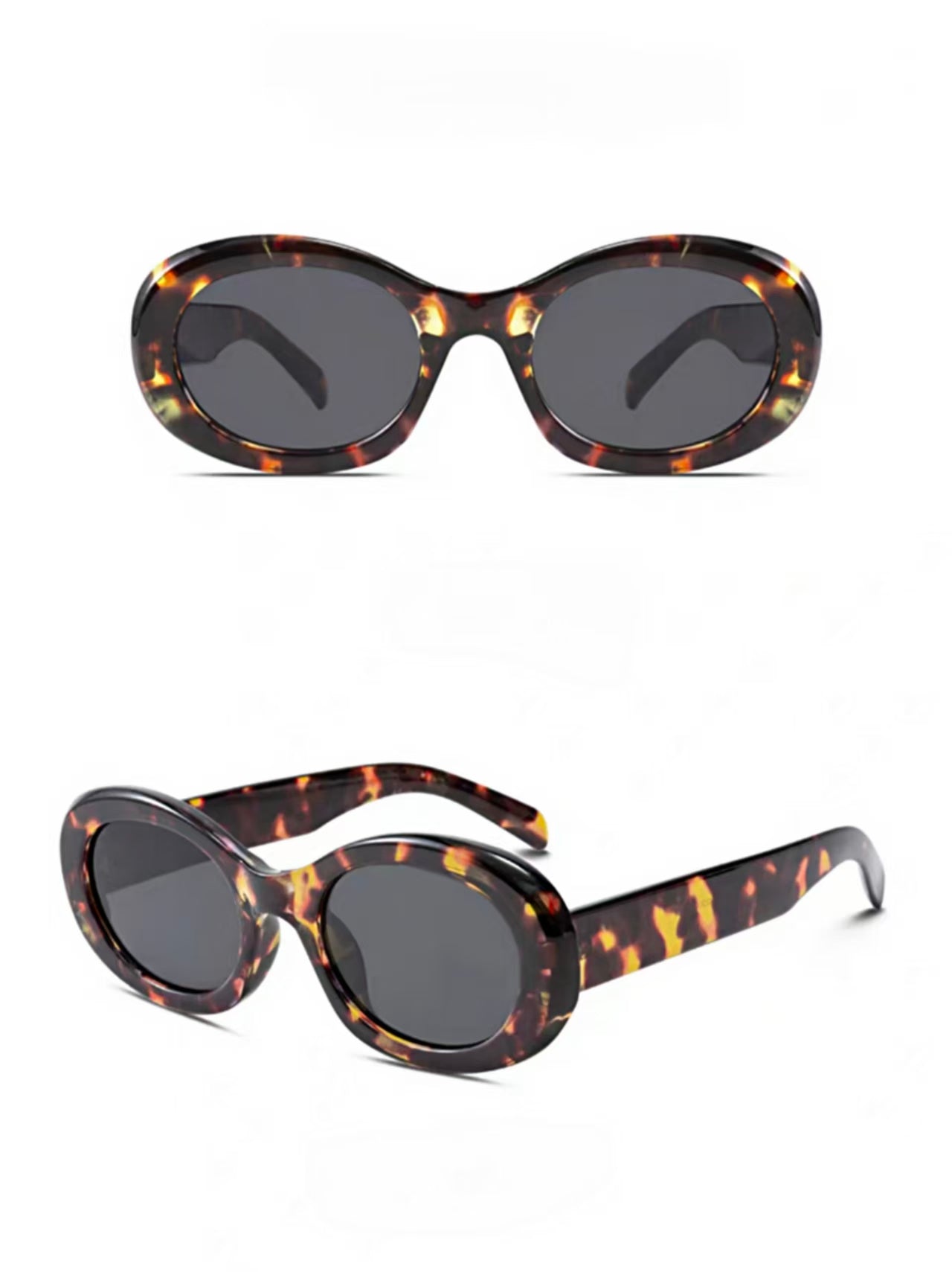 Women’s Tortoise Shell full-rim oval sunglasses, front and three-quarter views