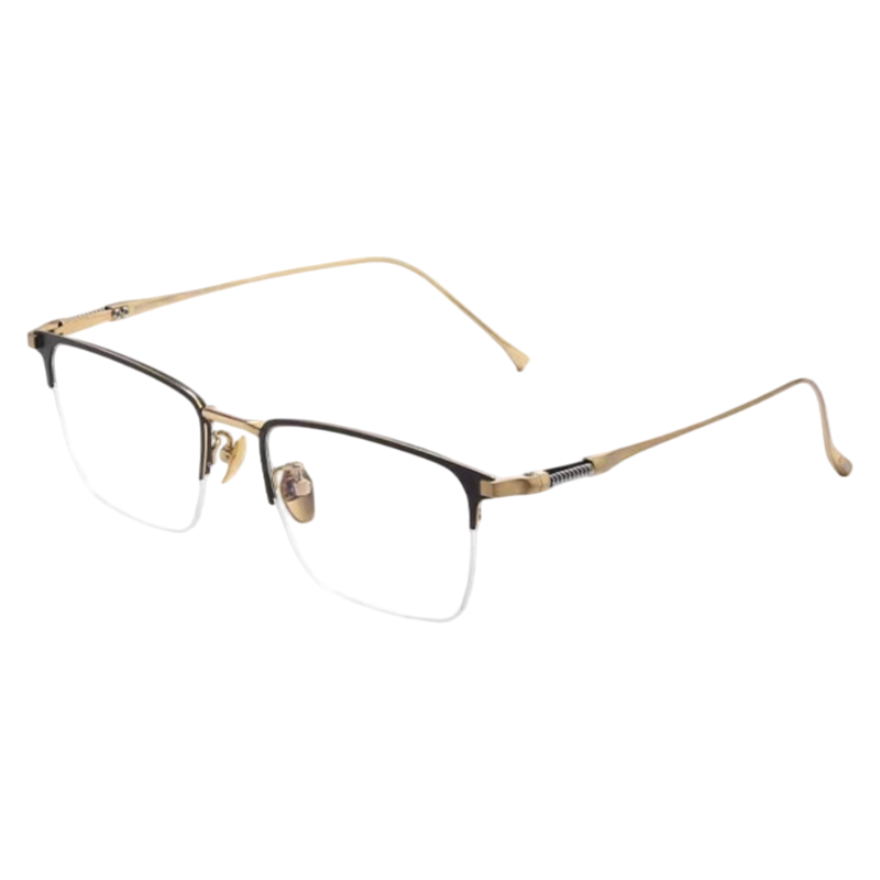 Black/Gold rectangular semi-rimless eyeglass frame, product view