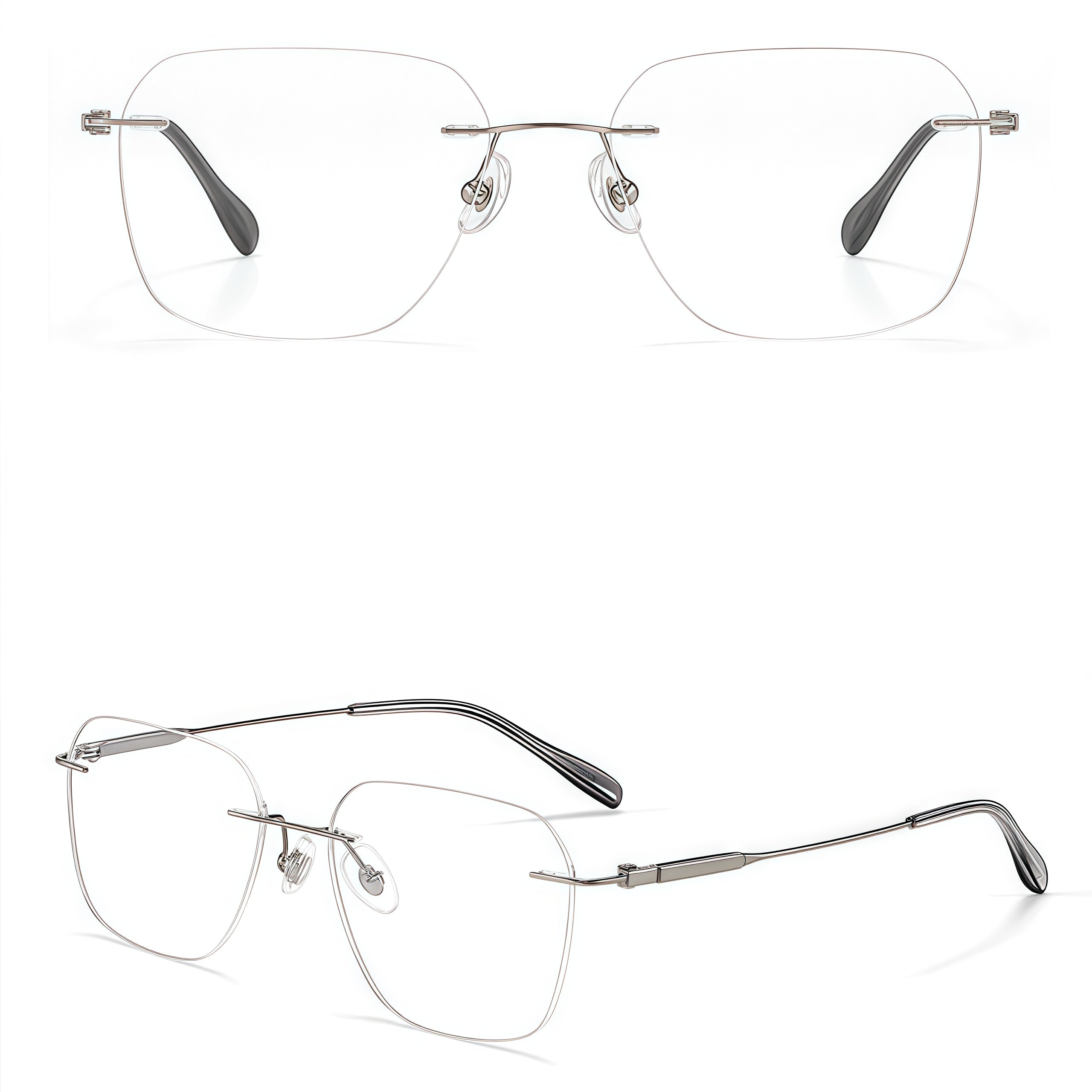 Gunmetal men's square pure titanium rimless glasses, product view