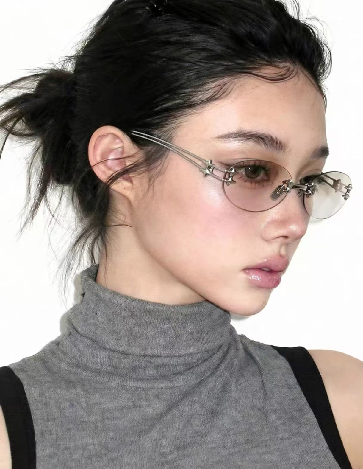 Y2K Women’s Luxury Rimless Small Oval UV400 Sunglasses