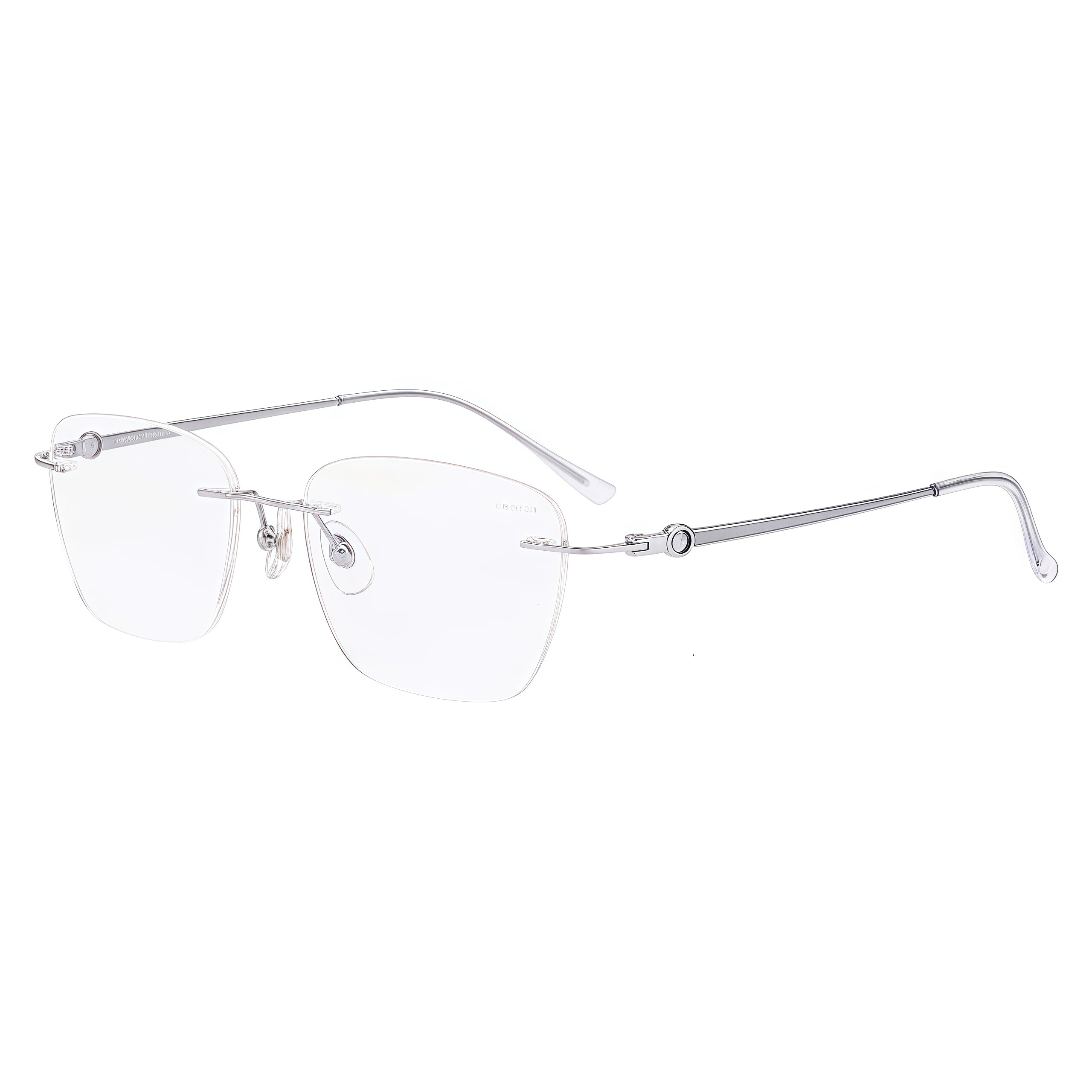 Silver unisex titanium rimless geometric soft-square eyeglass frames, product view