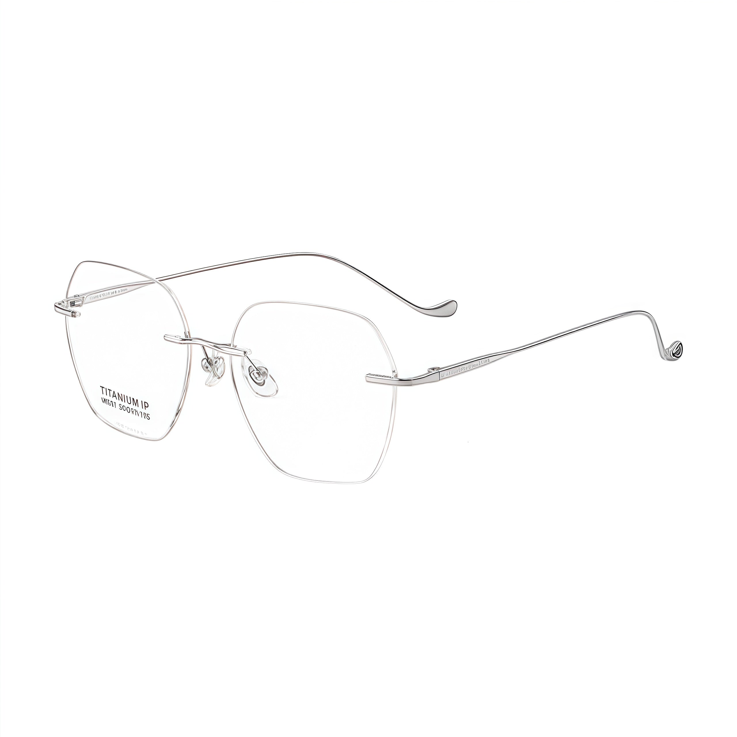 Silver women pure titanium soft-square rimless eyeglasses, 45-degree view