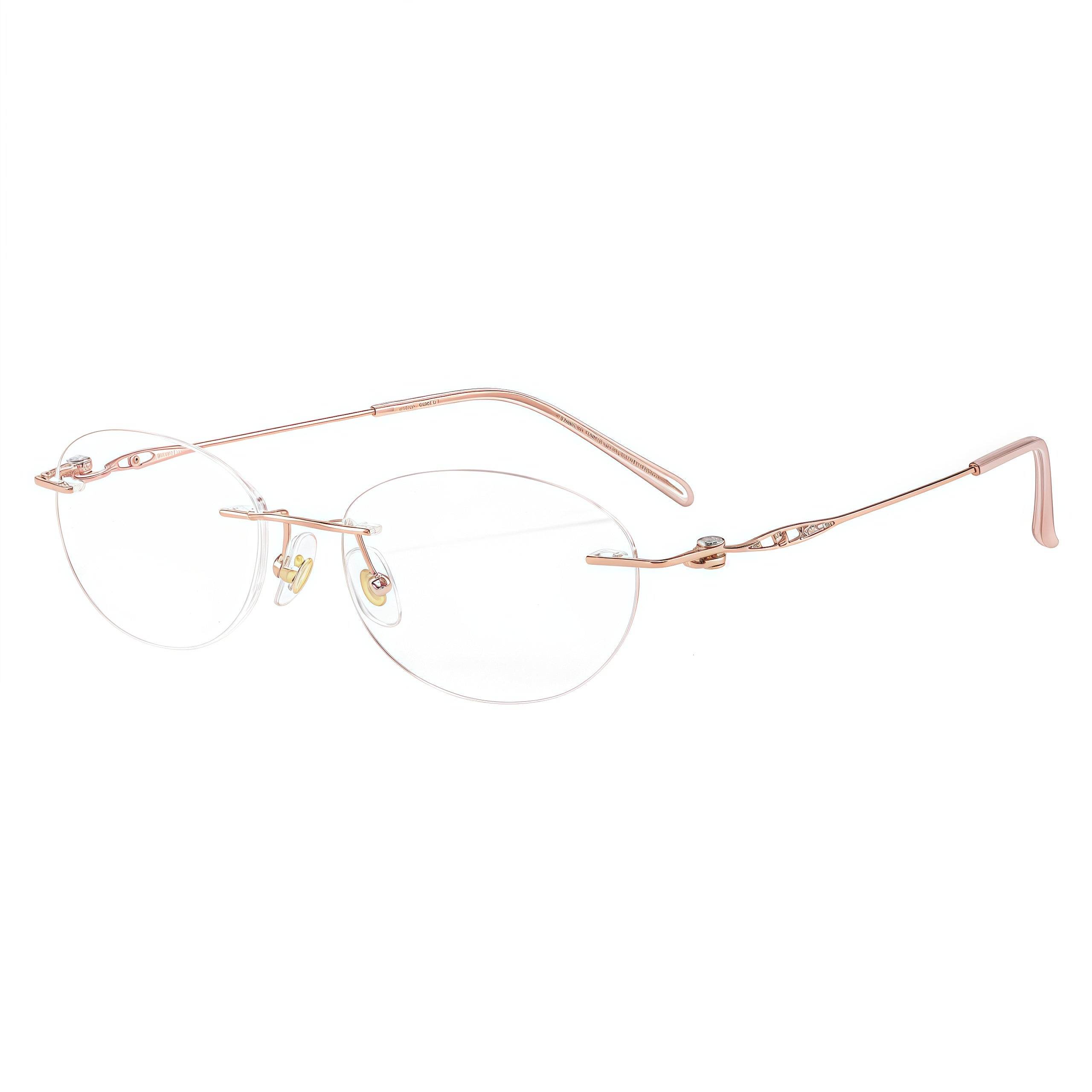 Rose Gold women's pure titanium rimless scroll-temple glasses, 45-degree product view