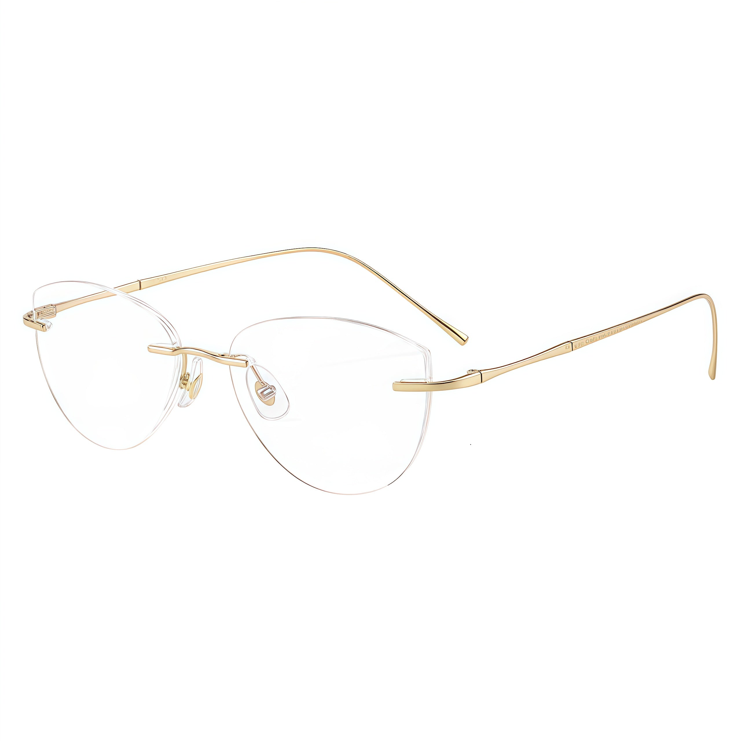 Gold women's pure titanium rimless geometric glasses, 45-degree product view