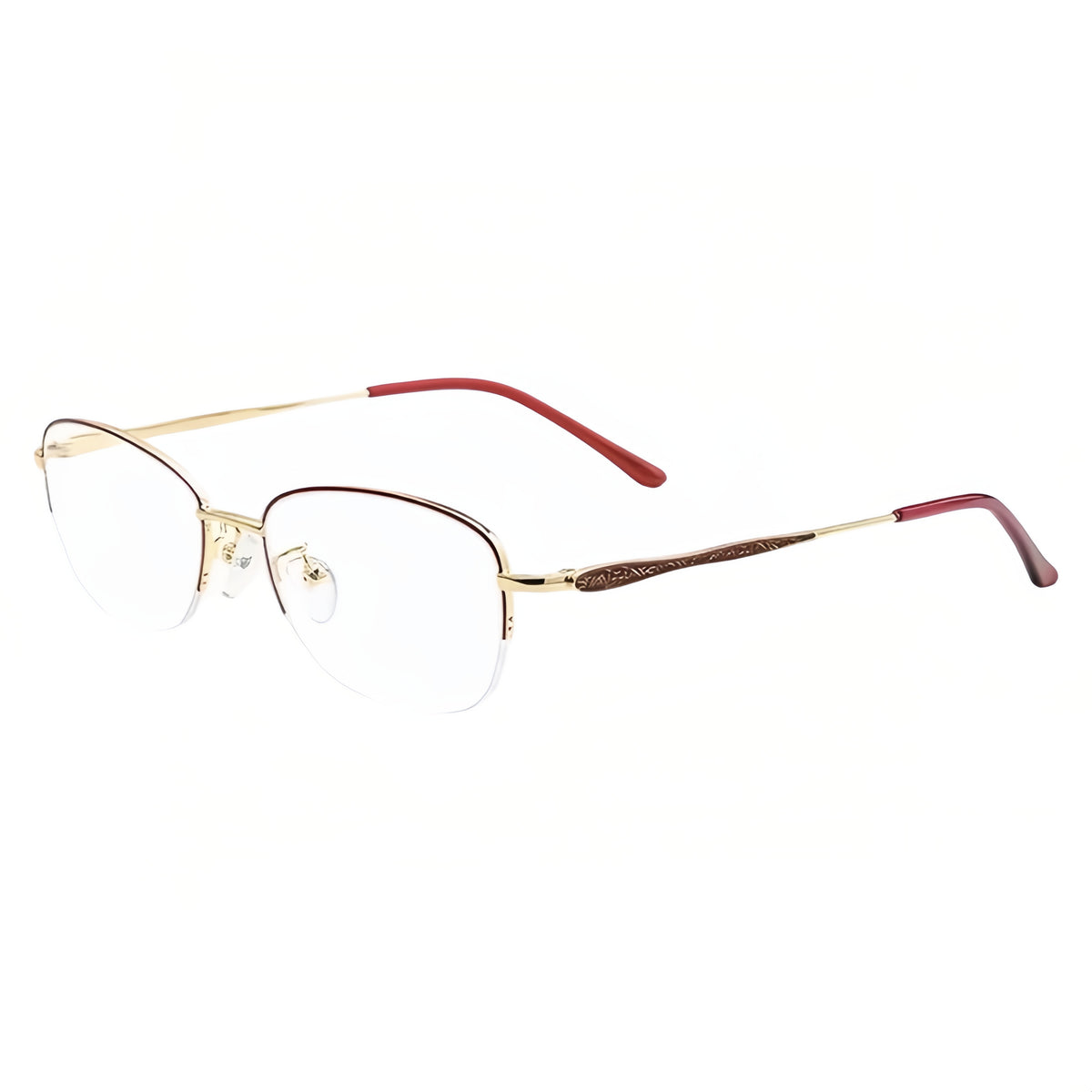 Red/Gold rectangular semi-rimless eyeglass frame, product view