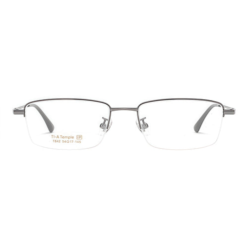 Gunmetal men's pure titanium semi-rimless glasses, front product view