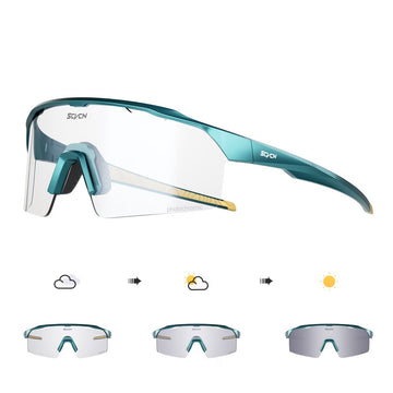 Green Frame/Photochromic Silver Lens 45-degree product view of Outdoor Performance Windproof Eyewear