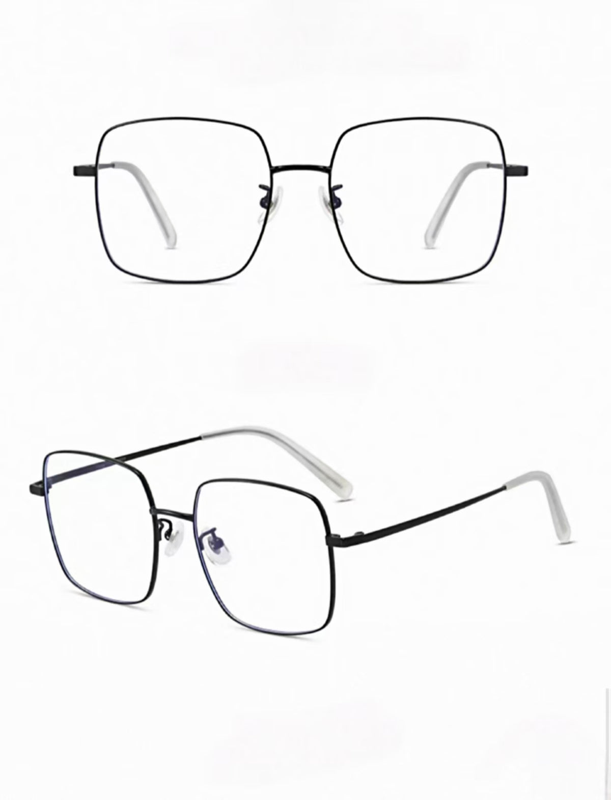 Black unisex ultra-light titanium alloy square full-rim glasses, original front and 45-degree composite detail