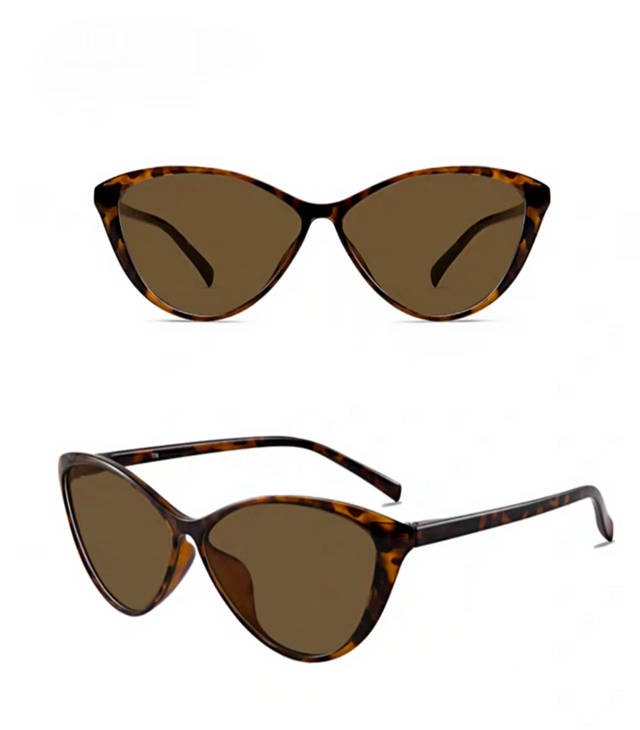 Women’s Tortoise Shell full-rim cat-eye sunglasses, front and three-quarter product views