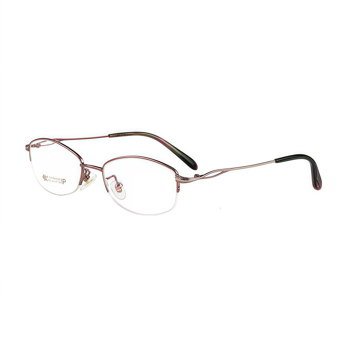 Pink women's vintage alloy semi-rimless glasses, retained 45-degree product detail