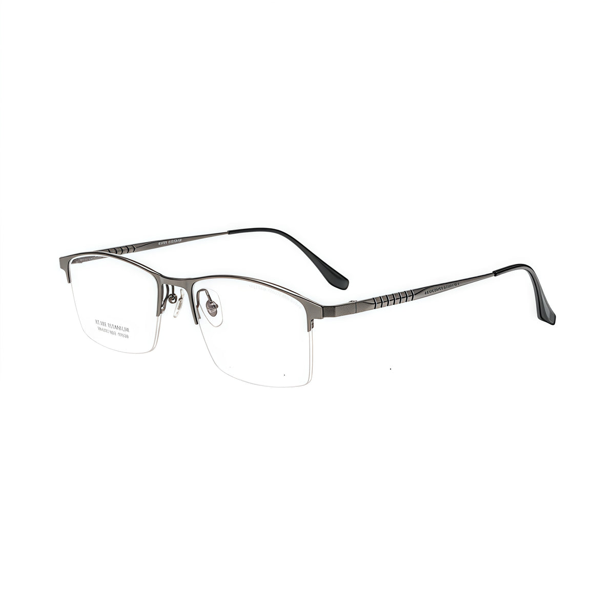 Gunmetal unisex pure titanium rectangular semi-rimless glasses, 45-degree product view