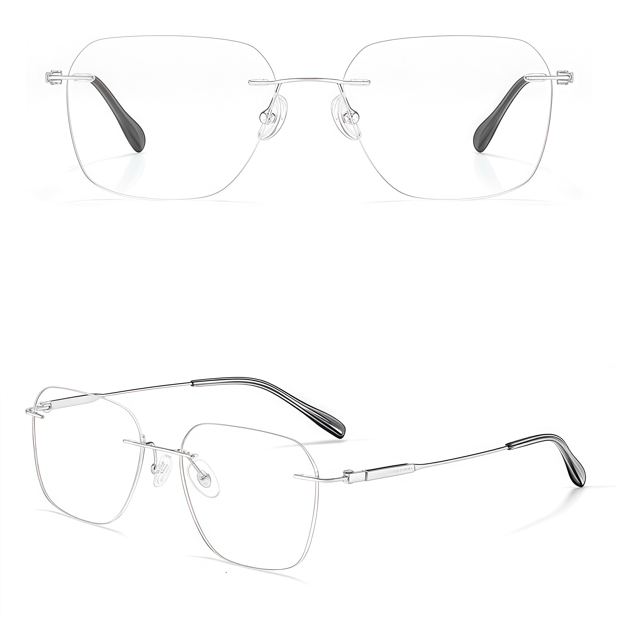 Silver men's square pure titanium rimless glasses, product view