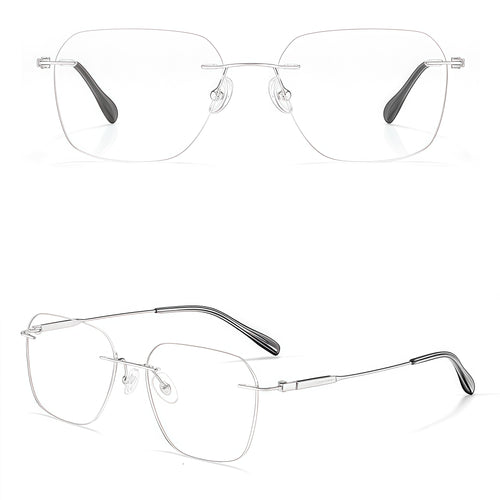 Silver men's square pure titanium rimless glasses, product view
