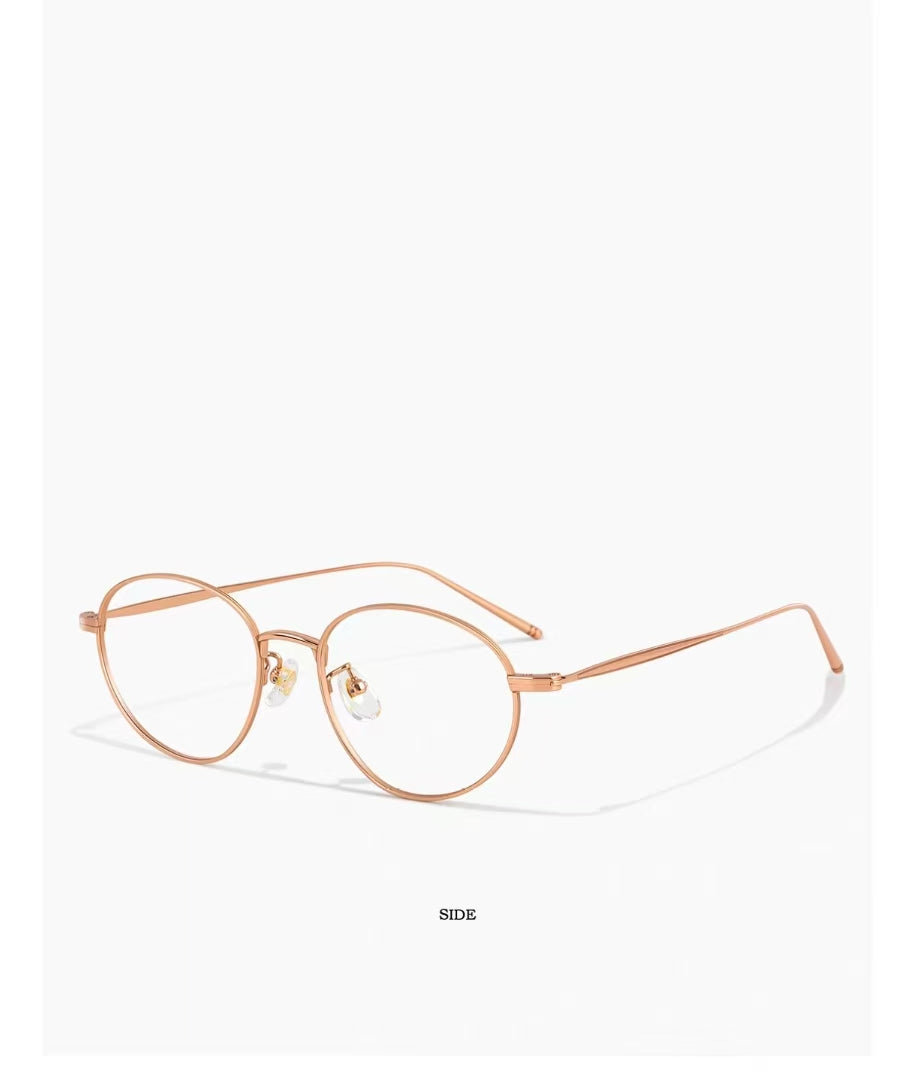 Retro Ultra-Light Gold Wire Oval Titanium Anti-Blue Light Prescription Ready Glasses