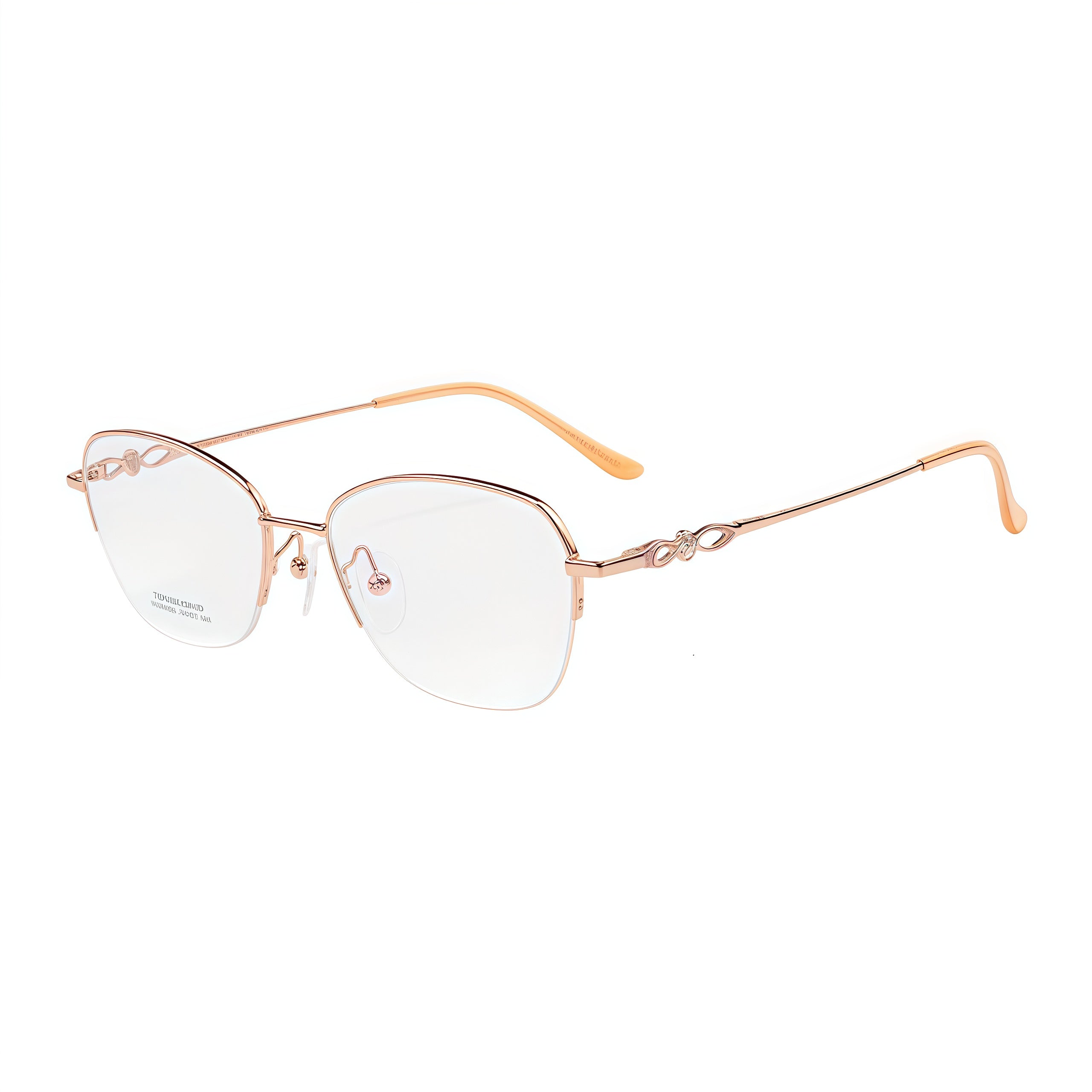 Rose Gold women's pure titanium semi-rimless glasses, 45-degree product view