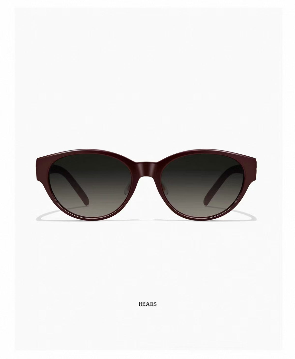 Women’s Burgundy full-rim cat-eye sunglasses, front and three-quarter views