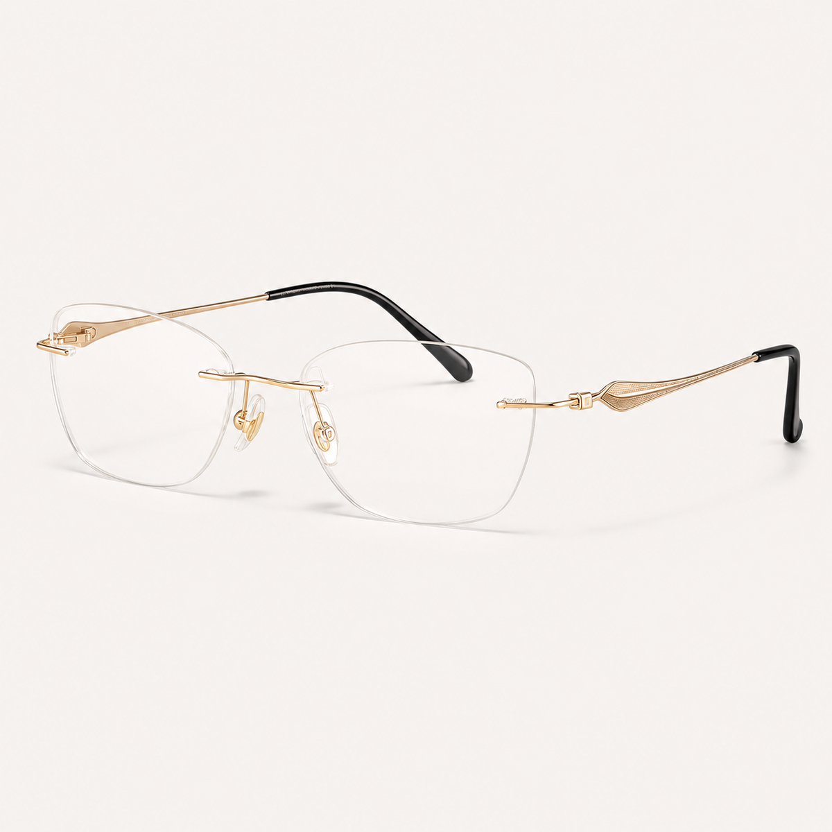Brown/Gold pure titanium rimless soft butterfly eyeglasses, 45-degree product view