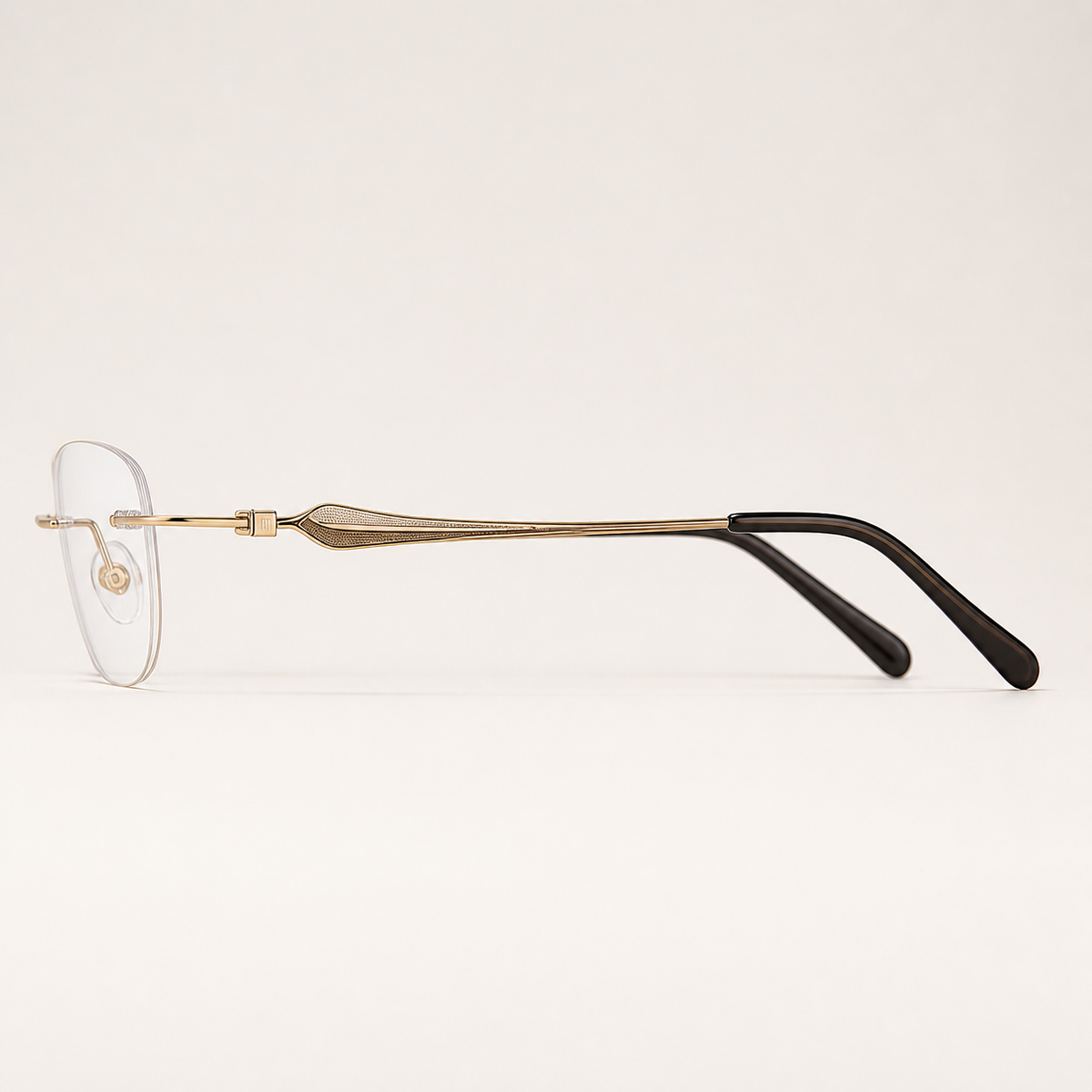 Brown/Gold pure titanium rimless soft butterfly eyeglasses, side-profile product view