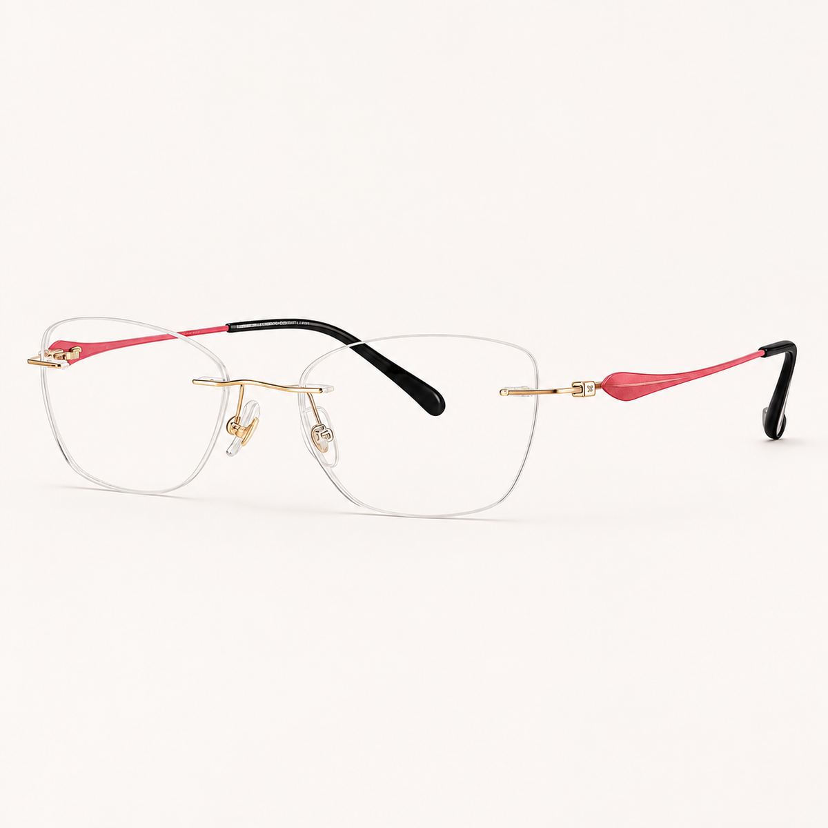 Red/Rose Gold pure titanium rimless soft butterfly eyeglasses, straight-on product view
