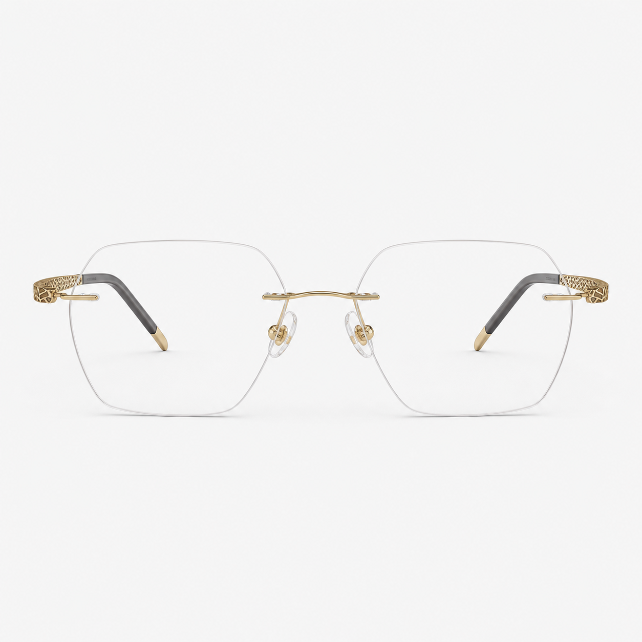 Brown/Gold pure titanium rimless rectangular eyeglasses, straight-on product view