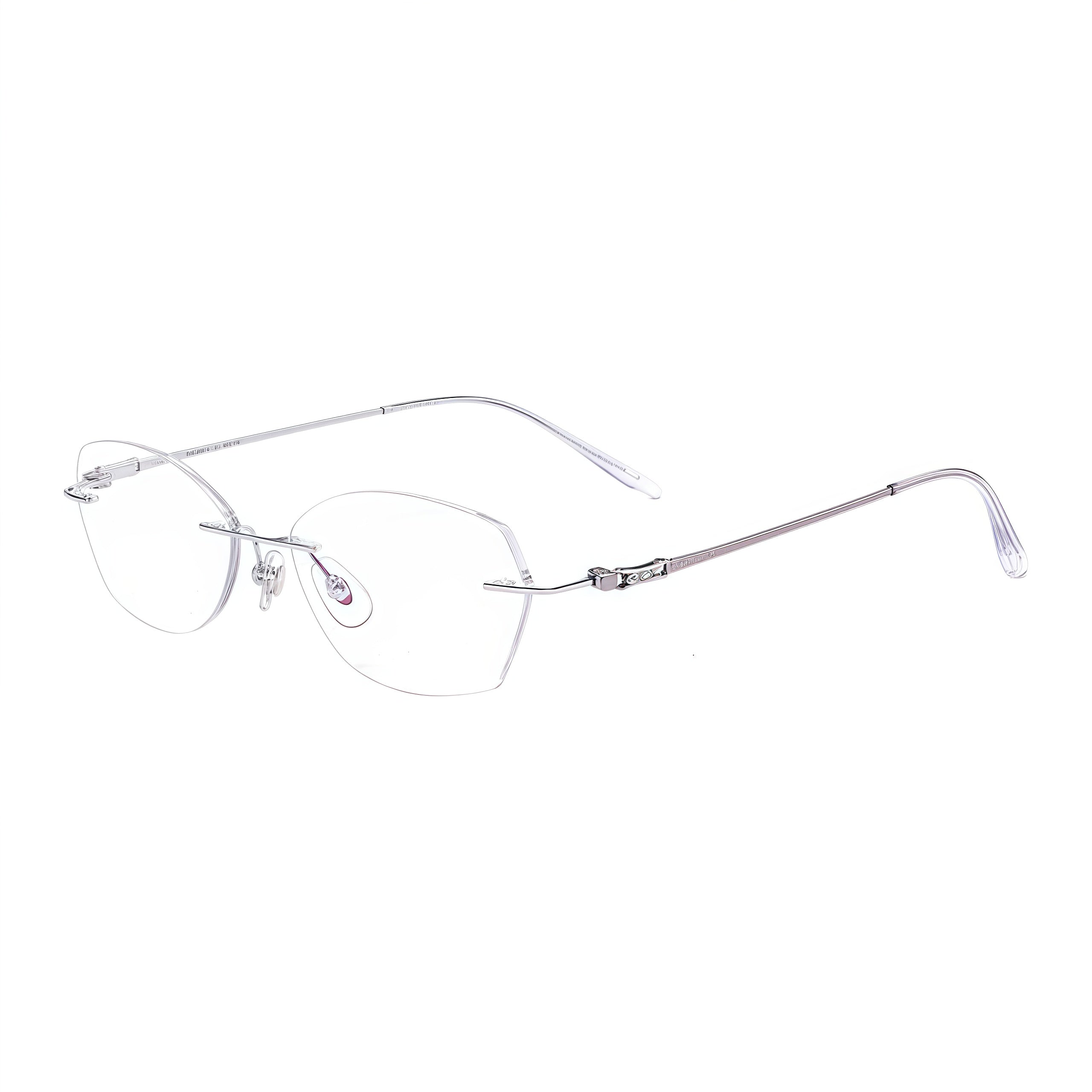 Silver women's half-titanium rimless rectangular glasses, supplier composite detail