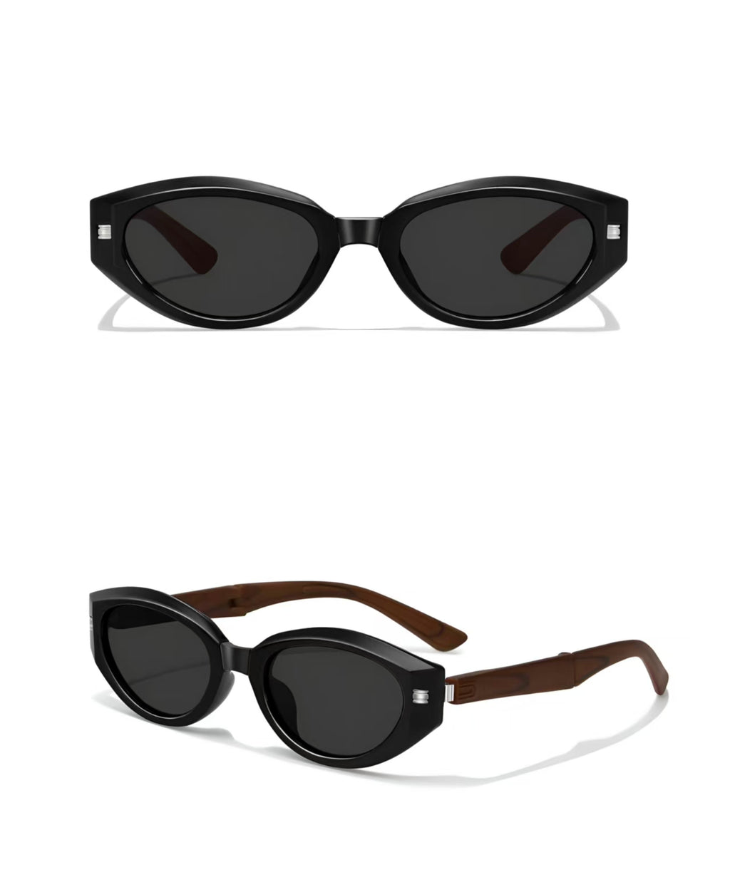 Black women's polycarbonate small cat-eye sunglasses, product views