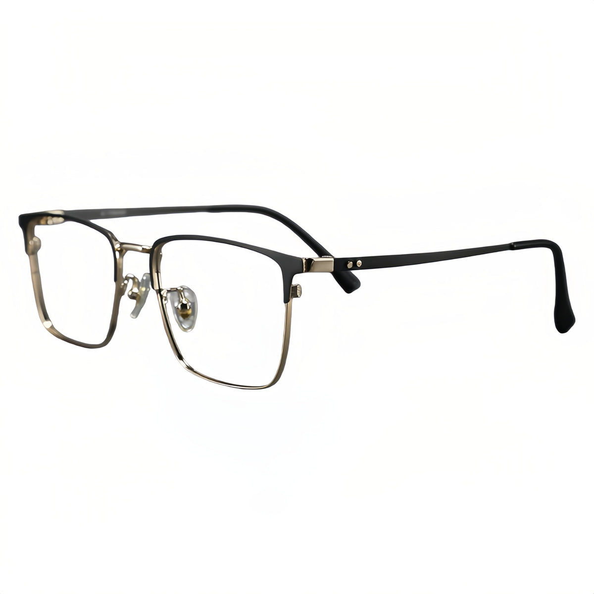 Black/Gold rectangular semi-rimless eyeglass frame, product view