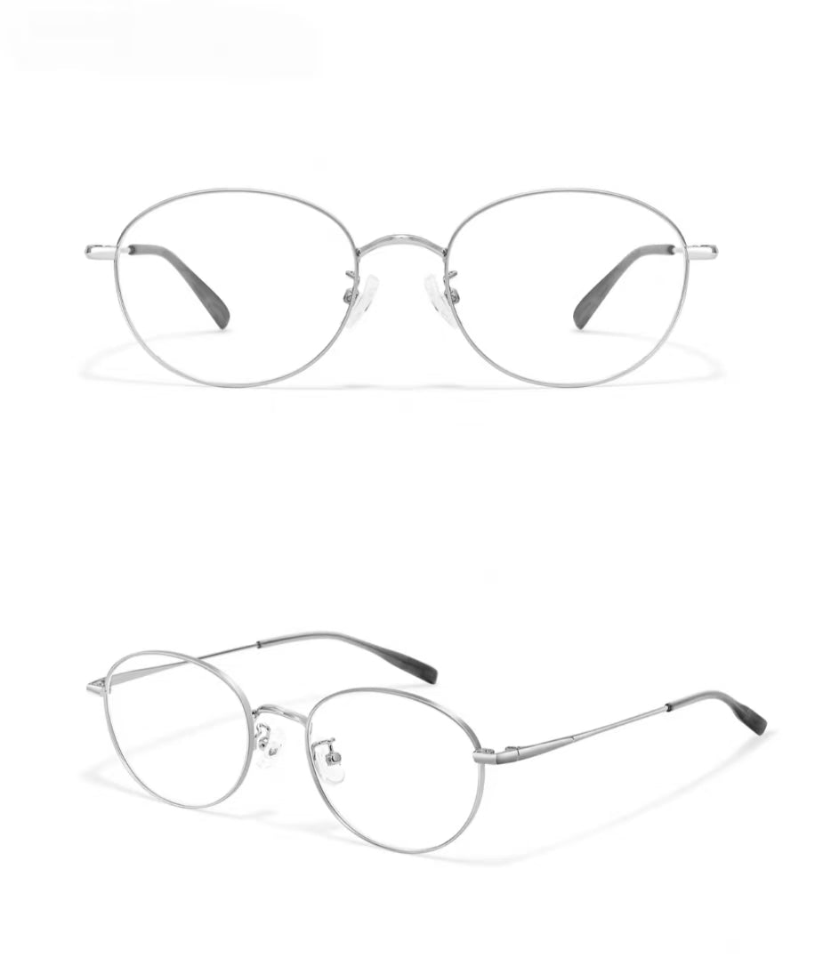Silver small-fit alloy oval full-rim eyeglass frame, product views