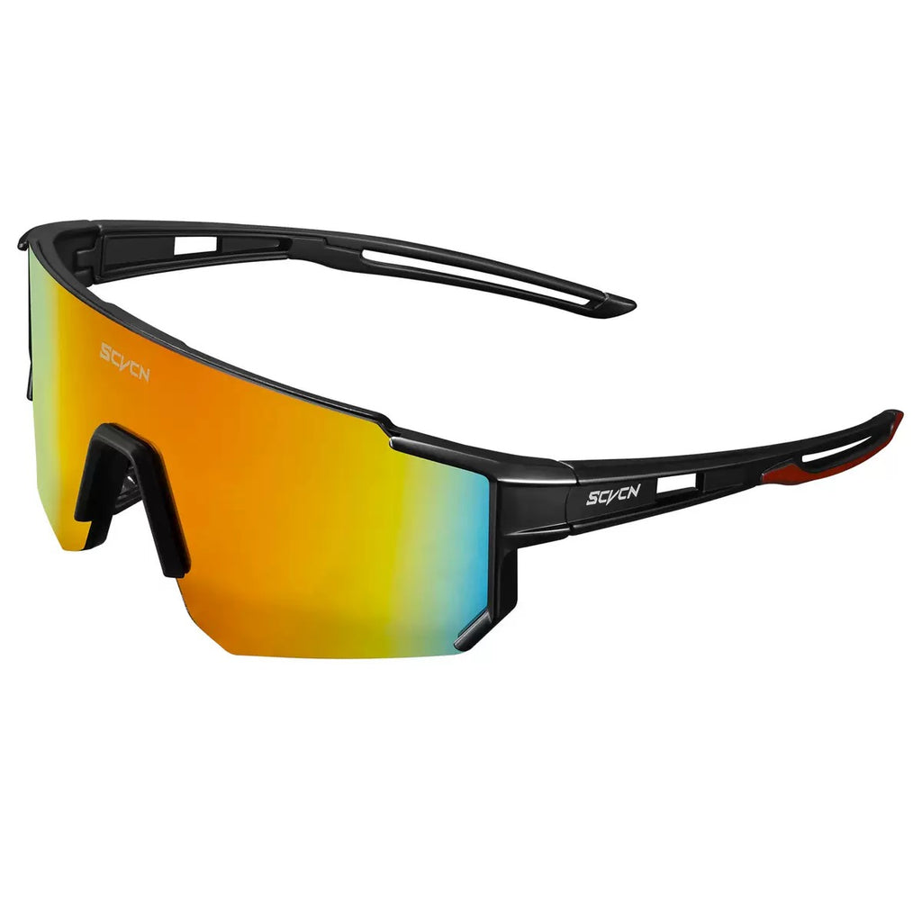 Matte Black Frame/Red Lens unisex tr90 wraparound shield sunglasses, 45-degree view