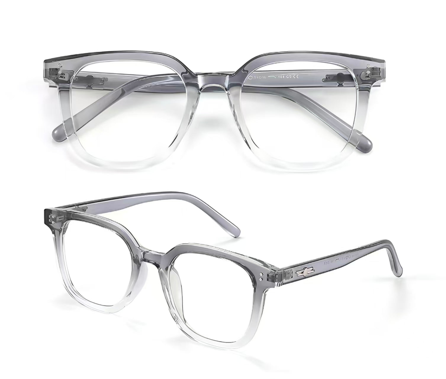 Gray Gradient TR90 intellectual oversized rounded-square full-rim glasses, original front and 45-degree product detail