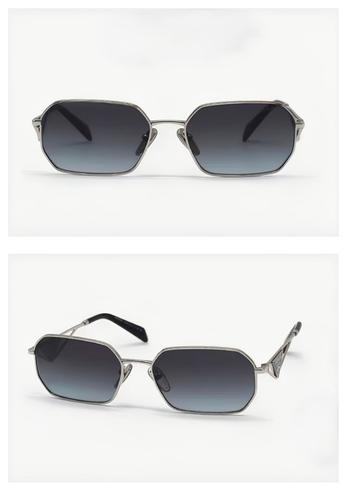 Silver Prada Unisex Acetate-Metal Geometric Sunglasses, front and 45-degree product views