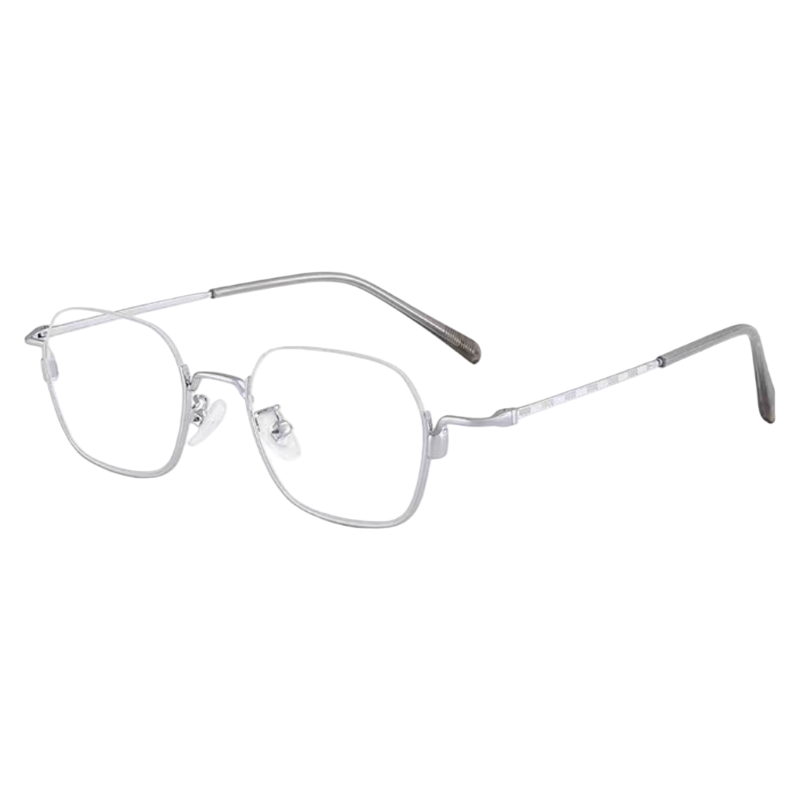 Silver round semi-rimless eyeglass frame, product view