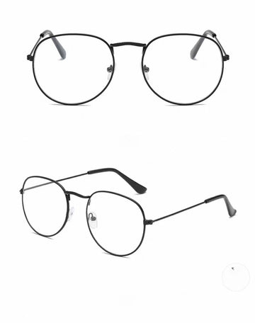 Black front and 45-degree product views of Unisex Retro Alloy Round Full-Rim Glasses