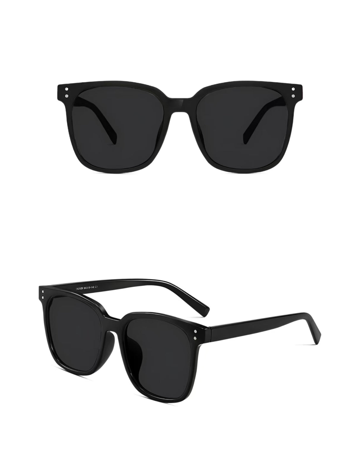 Men’s Black full-rim square sunglasses, front and three-quarter product views