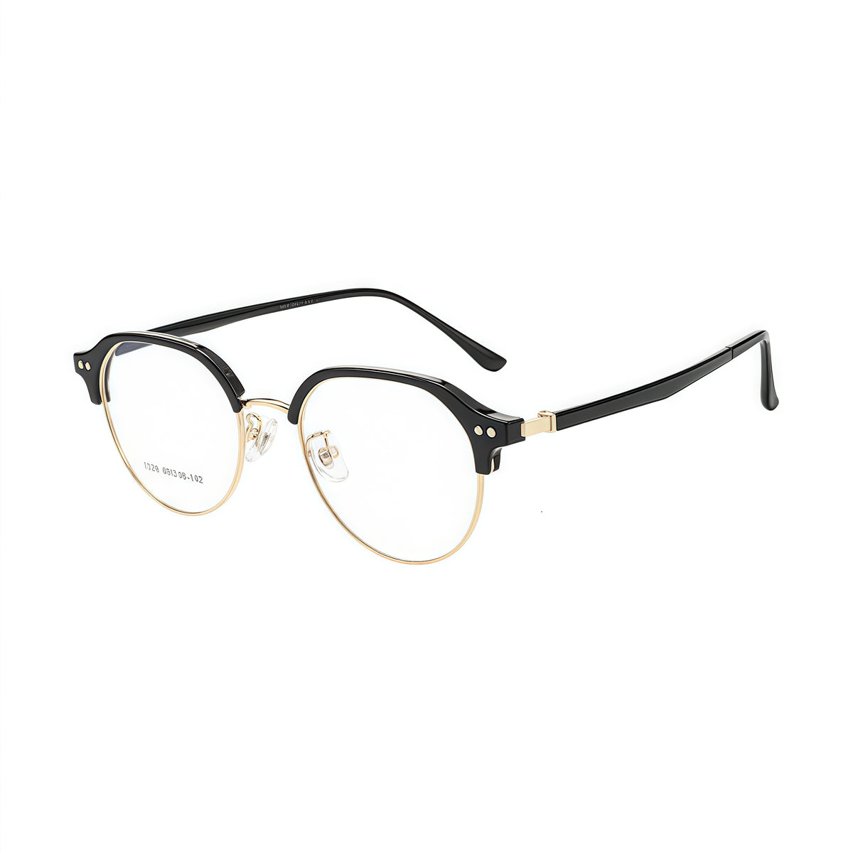 Black/Gold 45-degree product view of Intellectual Vintage Semi-Rimmed Eyeglasses