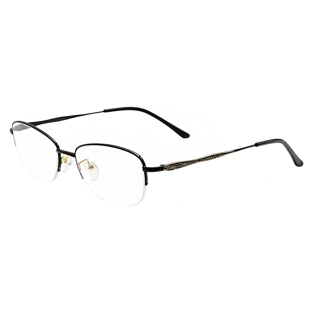 Black rectangular semi-rimless eyeglass frame, product view