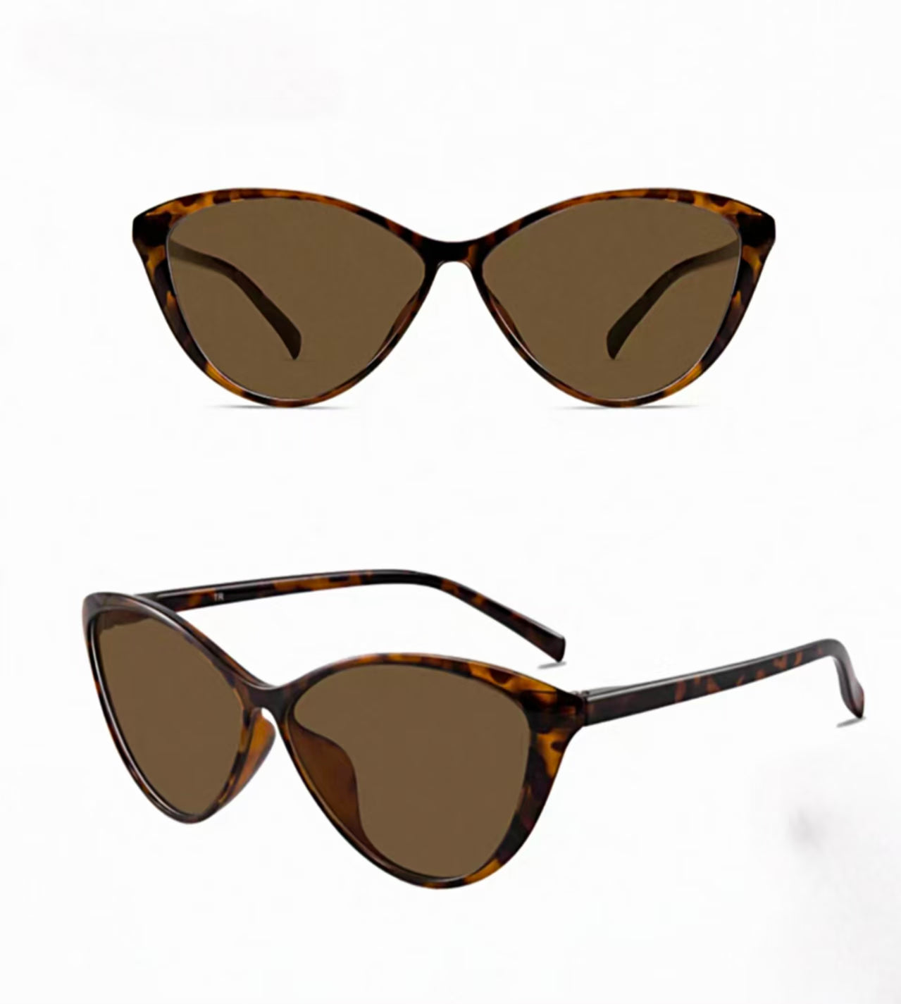 Women’s Tortoiseshell full-rim cat-eye sunglasses, front and three-quarter views
