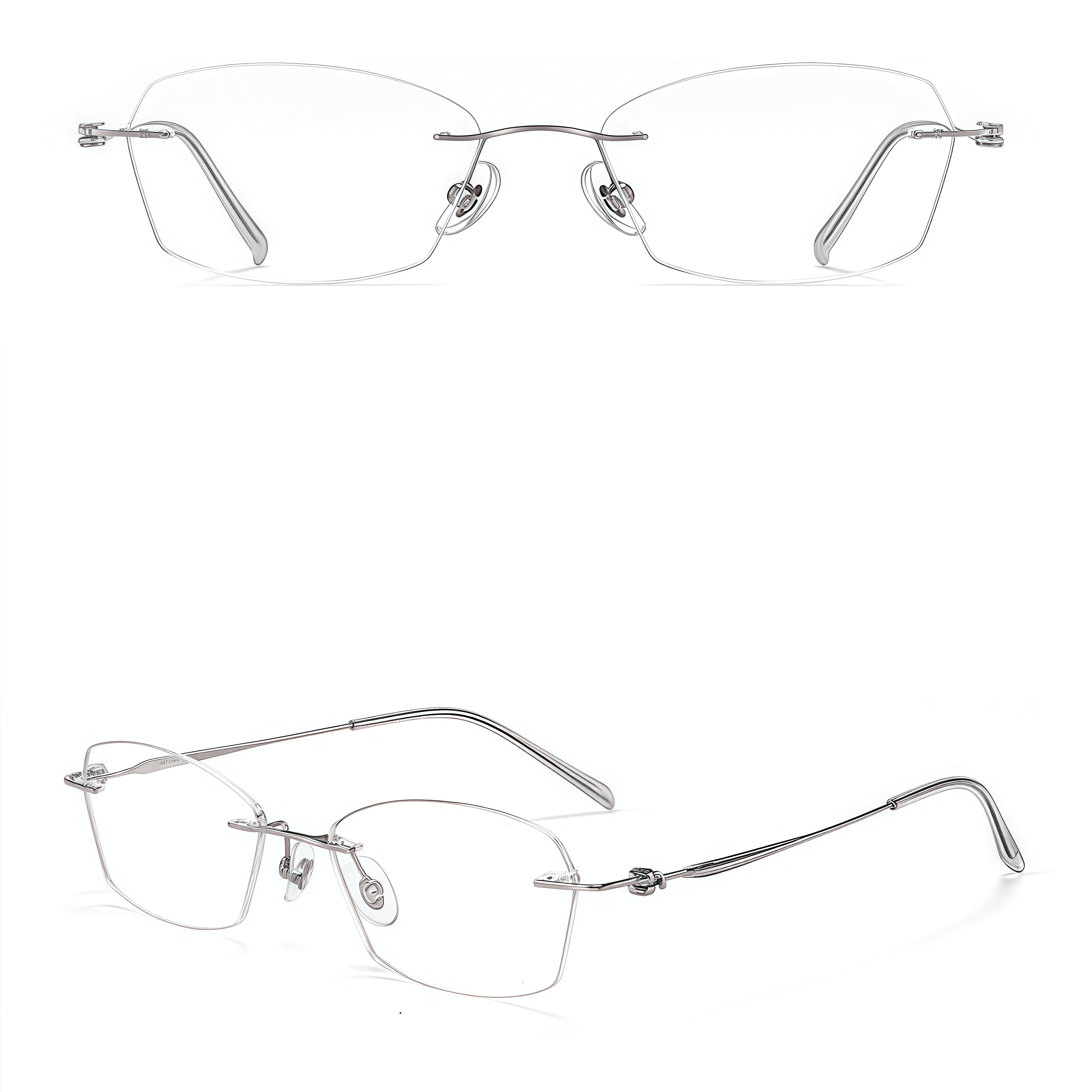 Rose Gold women's geometric pure titanium rimless glasses, product view