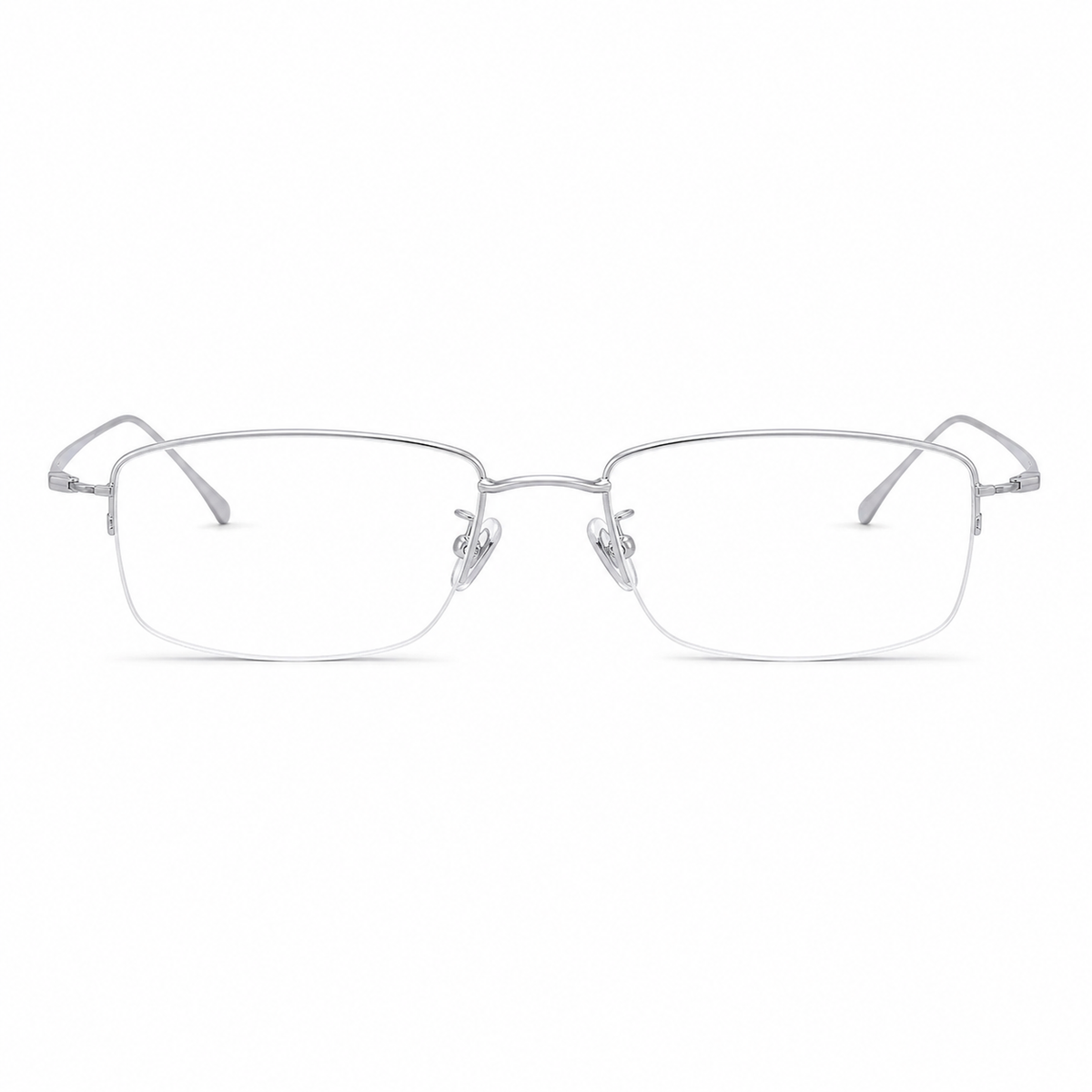 Silver eyeglass frame, front product view