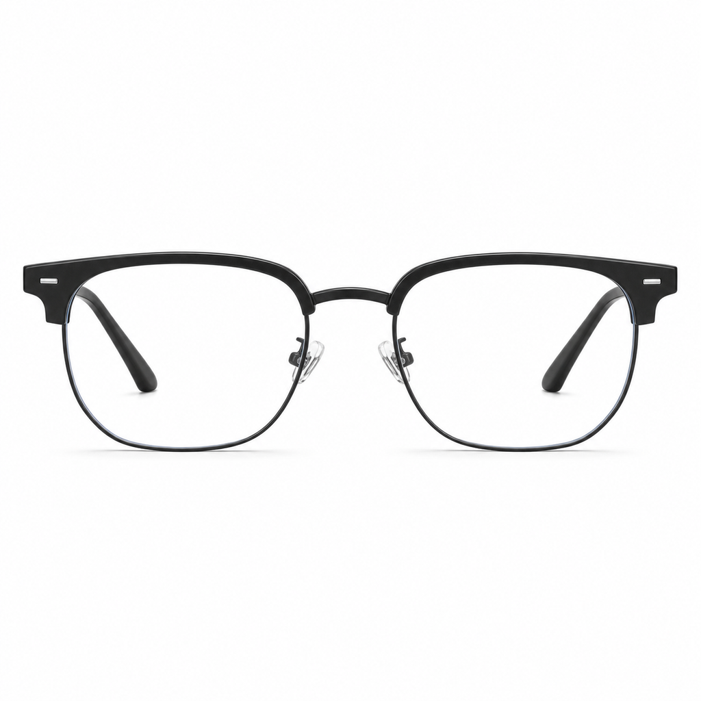 Black eyeglass frame, front product view