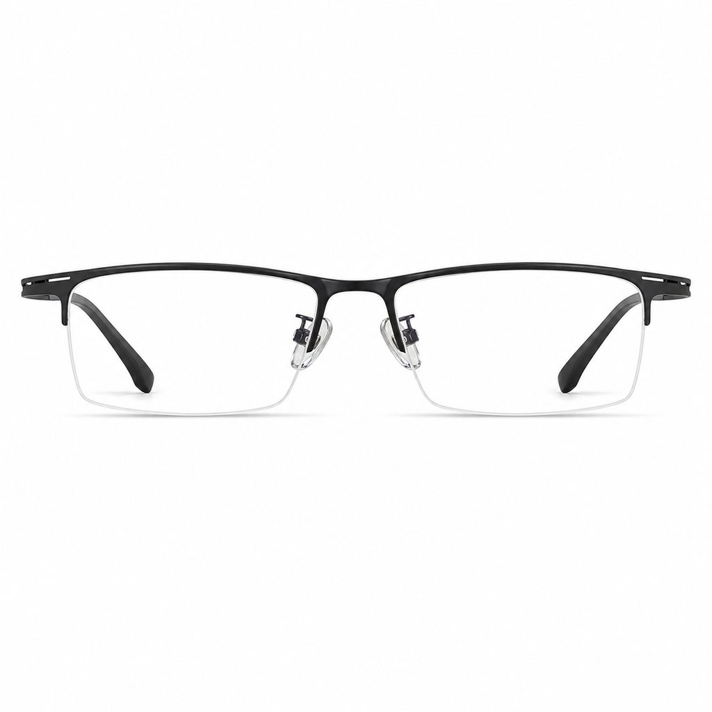 Black eyeglass frame, front product view