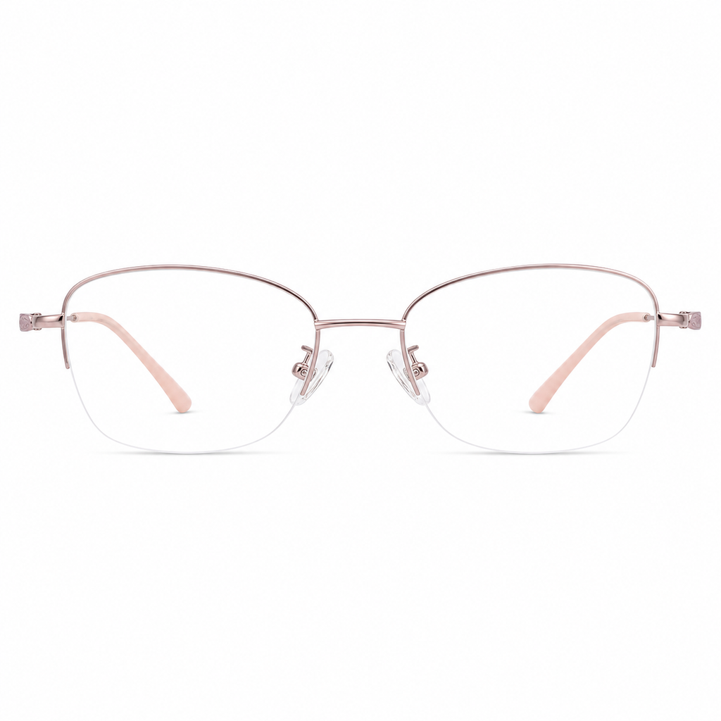 Pink eyeglass frame, front product view
