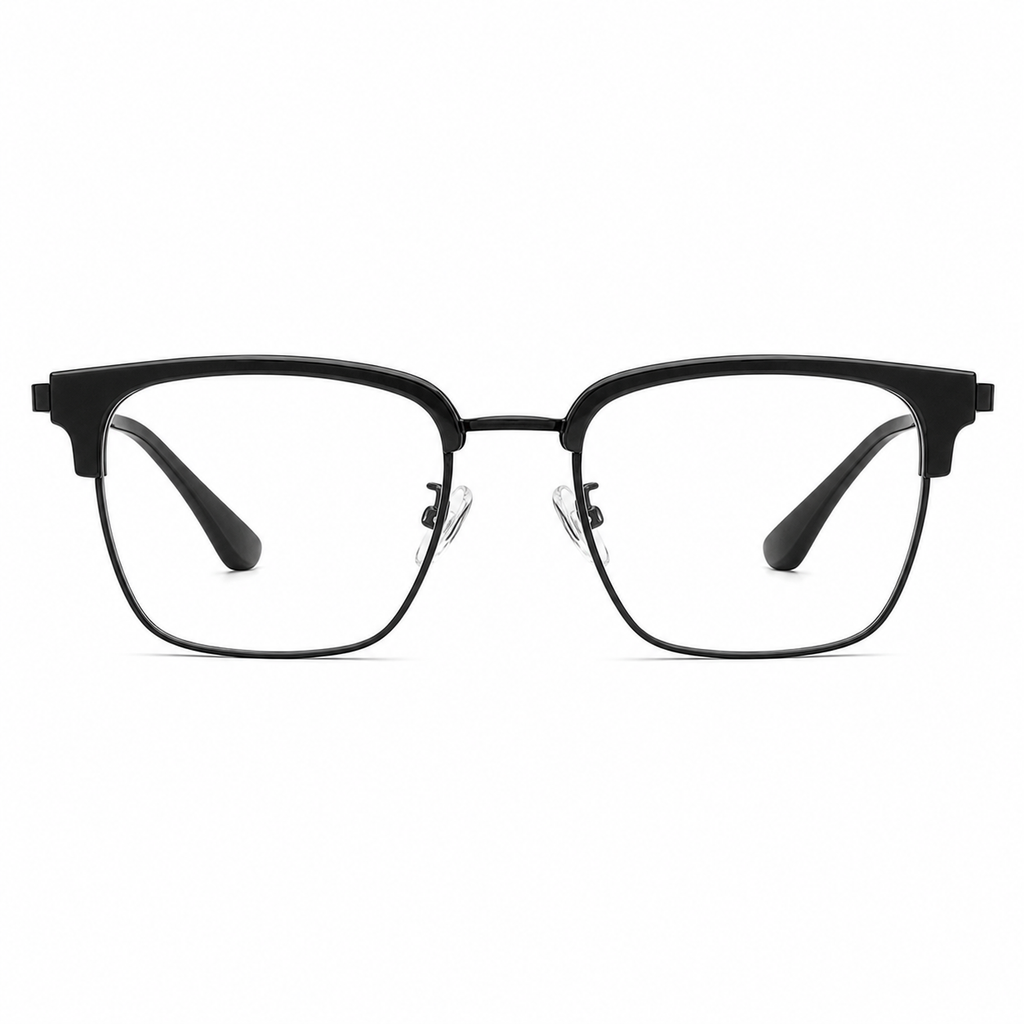 Black eyeglass frame, front product view