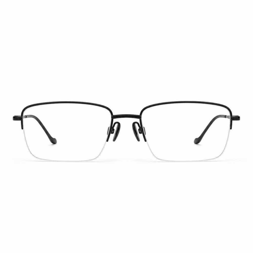 Black eyeglass frame, front product view
