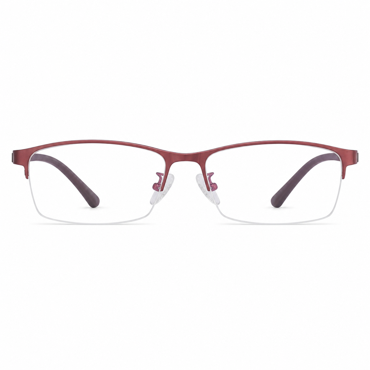 Red eyeglass frame, front product view
