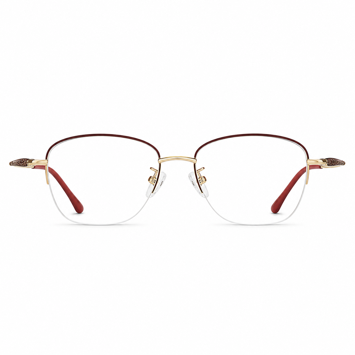 Red/Gold eyeglass frame, front product view